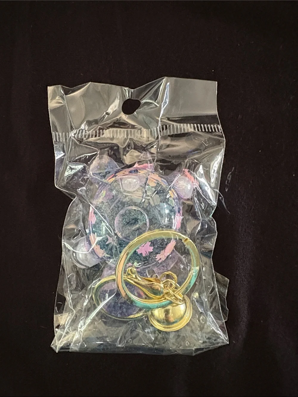 Kawaii Glitter Water Filled Turtle Keychain Bag Charm with Bell - Pink & Blue